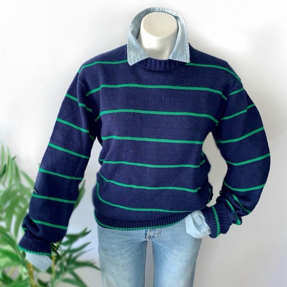 v i n t a g e :: Preppy Striped Slouchy Grandpa Knit Sweater
